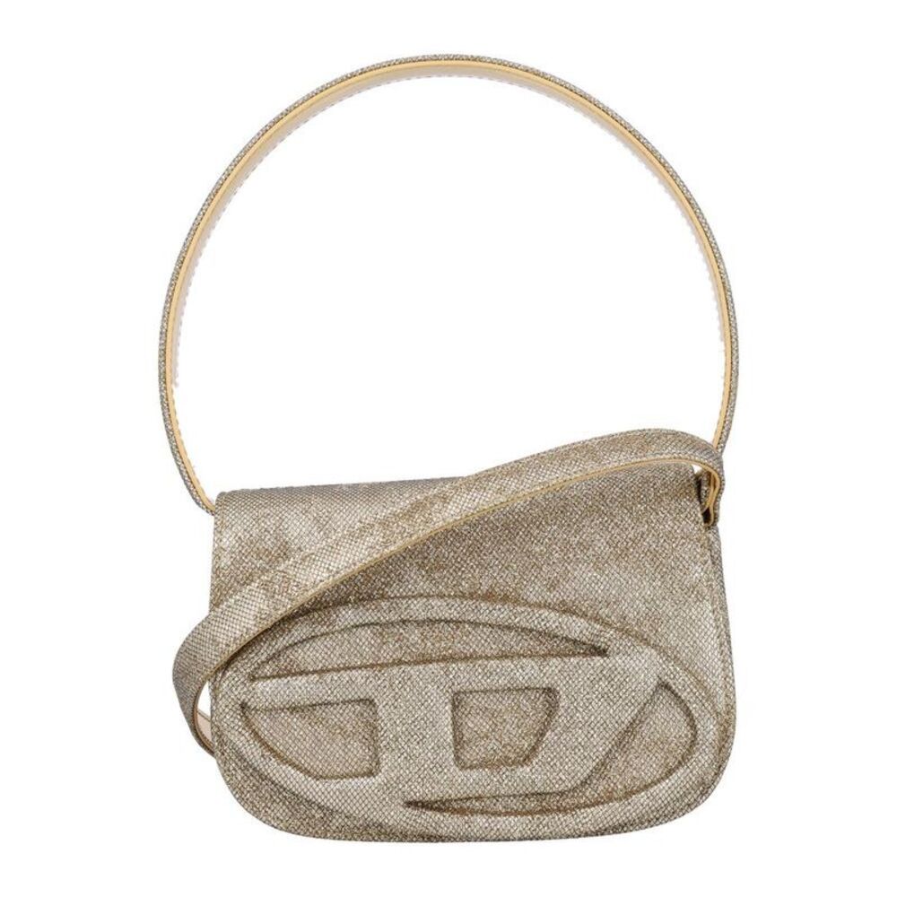 DIESEL Structured Shoulder Bag with Metallic D-Logo Women GOLD Handbags